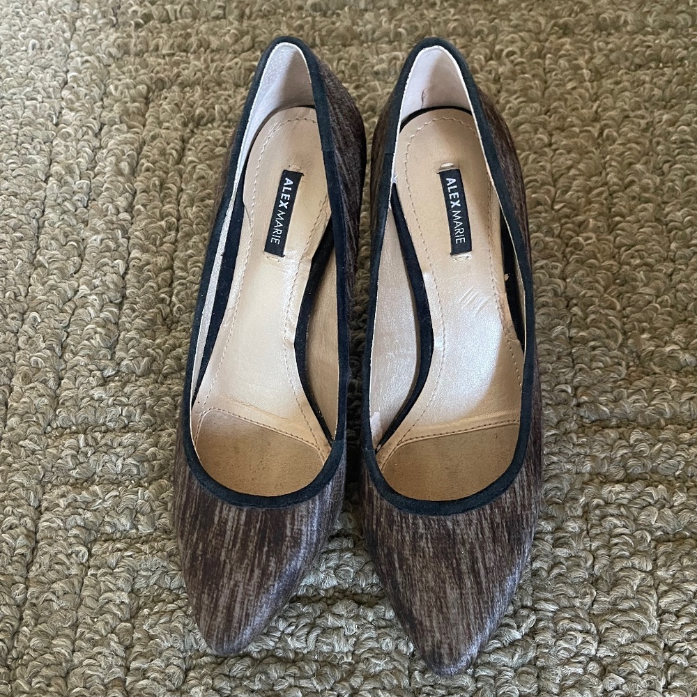 ALEX MARIE Calf Hair Black & Brown 3" Heels Pumps